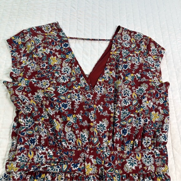 DR2 Floral Dress Doble V-Neck Tie Waist Cap Sleeve With Pockets and Side Zipper - Picture 15 of 16